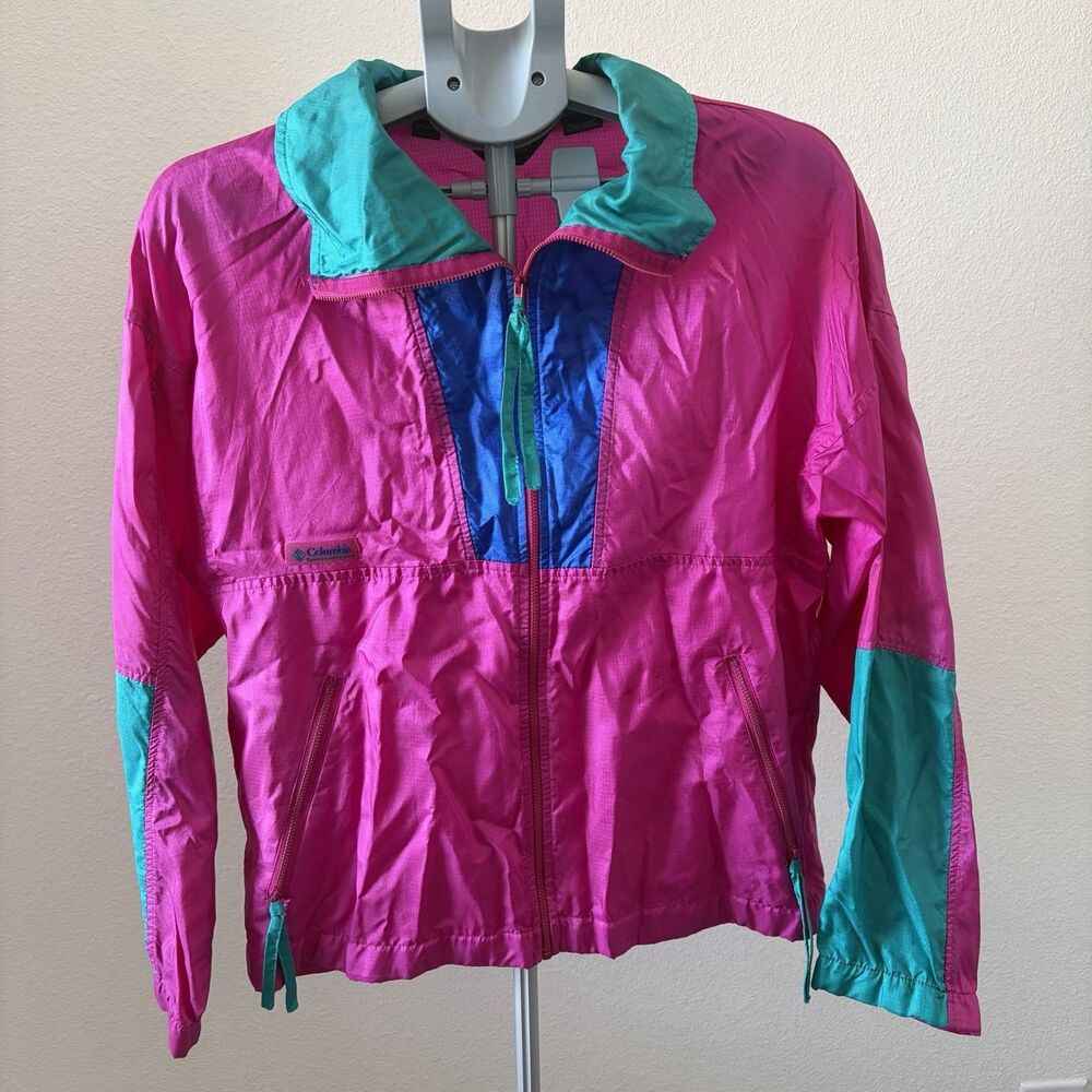 Vintage Columbia Retro Jacket Womens Sz 1 Neon Pink Windbreaker 90s‎ Gorpcore
